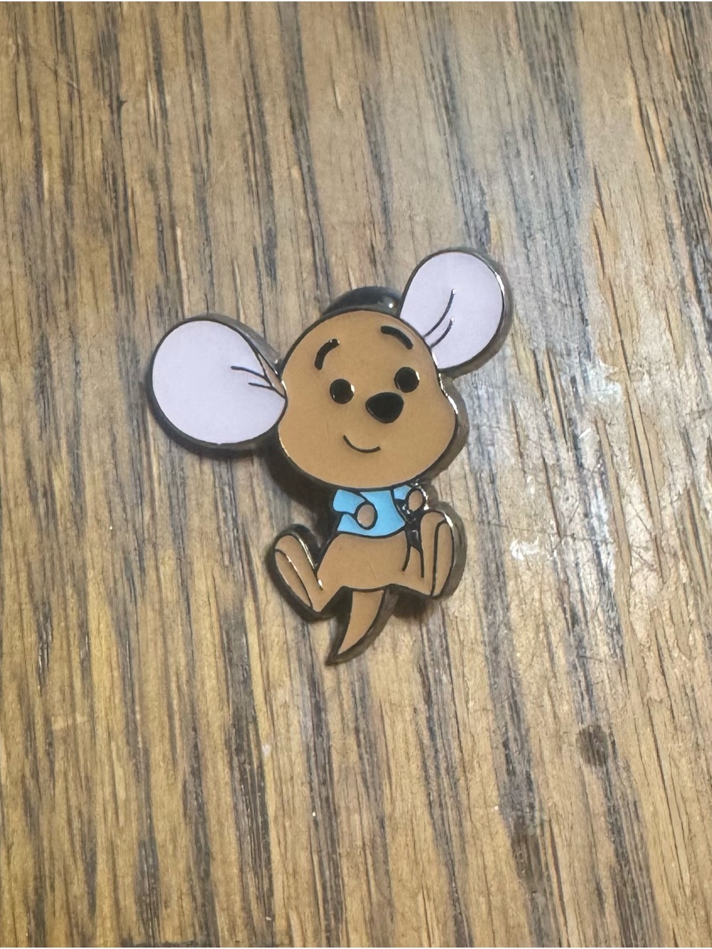 Loungefly Brown Mouse Enamel Pin with Pink Ears and Blue Collar